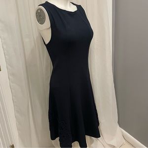 She &sky navy cotton sleeveless A-line floral appliqué hemline dress S/L